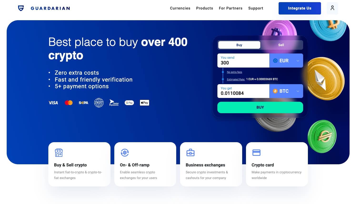 Buy crypto without registration on Guardarian exchange