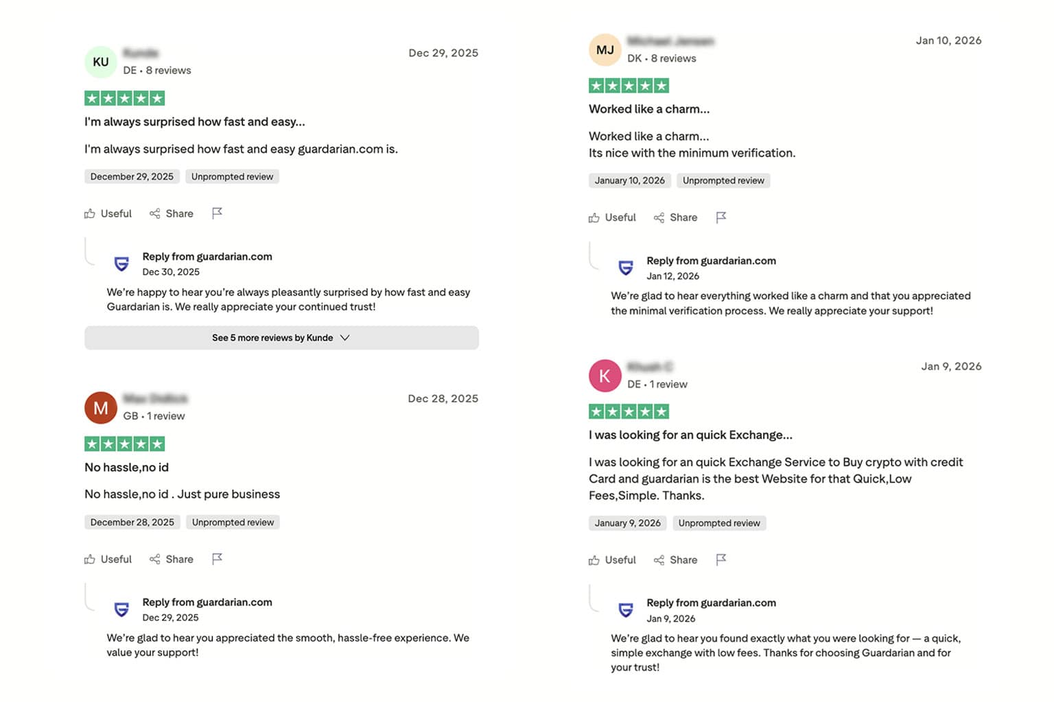 Guardarian Trustpilot reviews